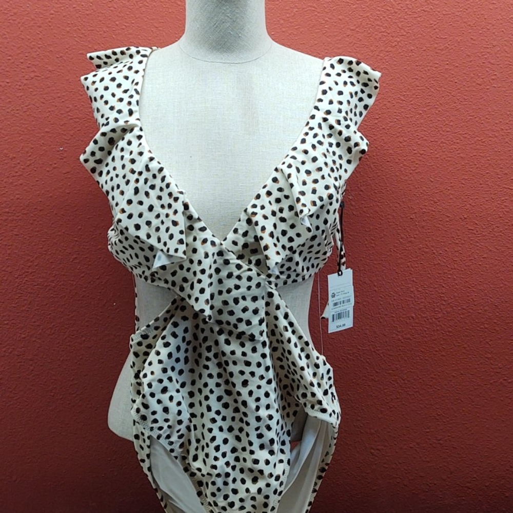 Animal print ruffle swim suit